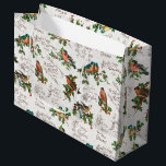 Vintage Birds, Holly & Christmas Greetings Large Gift Bag<br><div class="desc">Festive vintage pattern featuring colourful birds on holly branches with ornate engraved Christmas script greetings on light ecru swirly damask background. Pattern is repeatable and can be scaled up or down.</div>