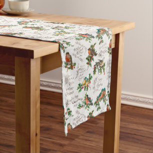 Vintage Birds, Holly & Christmas Greetings Long Table Runner