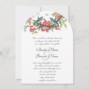 Vintage Birds Honeysuckle Teal & Pink Invitation