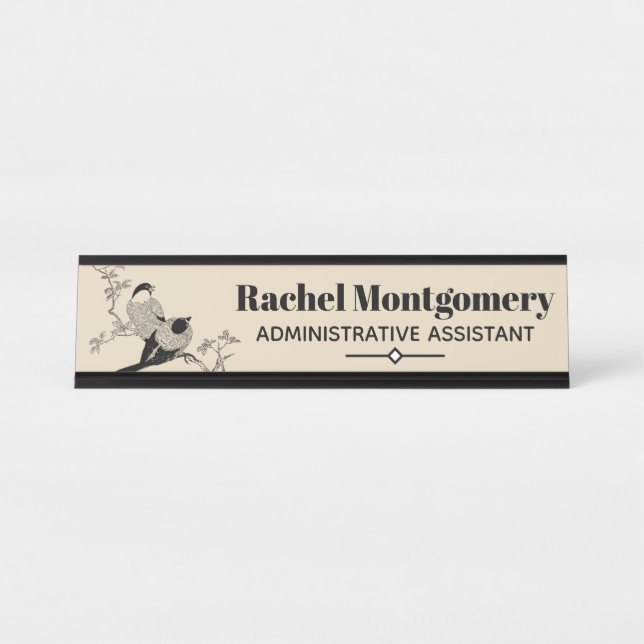 Vintage Birds Illustration | Personalised Desk Name Plate (Front)