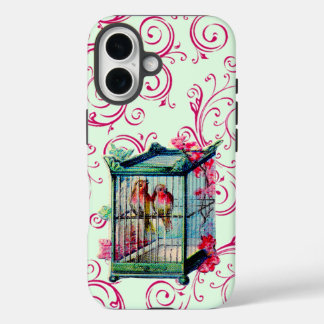 Vintage Birds in Birdcage iPhone 16 Case