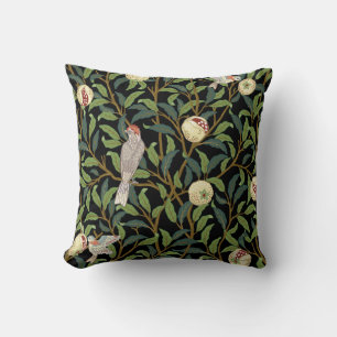 Vintage birds in foliage with birds and fruits sea cushion
