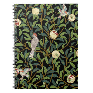 Vintage birds in foliage with birds and fruits sea notebook