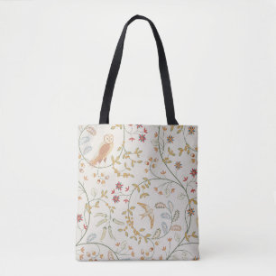 Vintage birds in foliage with flowers seamless pat tote bag
