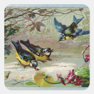 Vintage Birds in the Snow Square Sticker