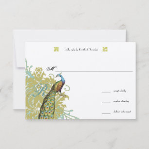 Vintage Birds Lagoon Endive Damask Wedding RSVP