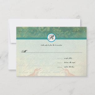 Vintage Birds Lagoon Endive Wedding Invitation