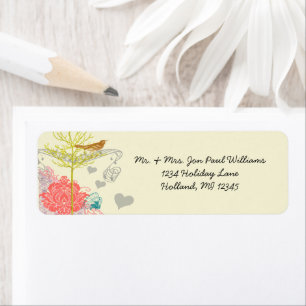 Vintage Birds Musical Coral Damask Tree Address Return Address Label