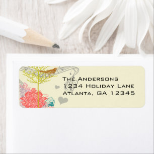 Vintage Birds Musical Coral Damask Tree Address Return Address Label
