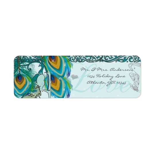 Vintage Birds Musical Love Peacock Feather Address Return Address Label