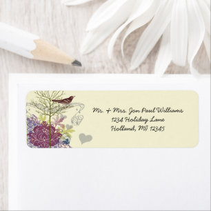 Vintage Birds Musical Raspberry Damask Tree Return Address Label