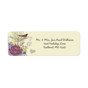 Vintage Birds Musical Raspberry Damask Tree Return Address Label