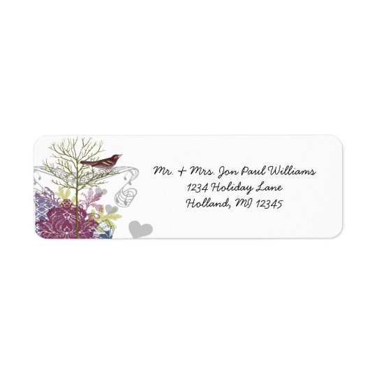 Vintage Birds Musical Raspberry Damask Tree Return Address Label