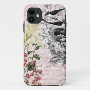 Vintage Birds Nest Flowers Case-Mate iPhone Case