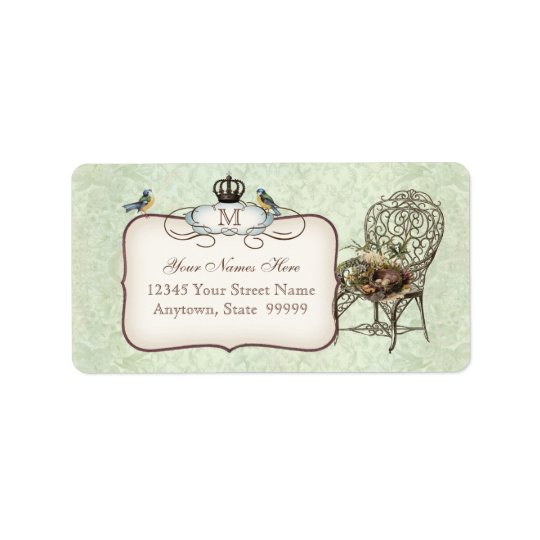 Vintage Birds' Nest in Chair, Wedding Invitation Address Label