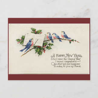 Vintage Birds New Year Postcard