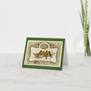 Vintage Birds On Branch Holiday Card