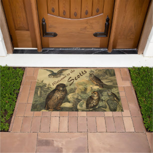 Vintage Birds Owls in Forest Custom Welcome Doormat