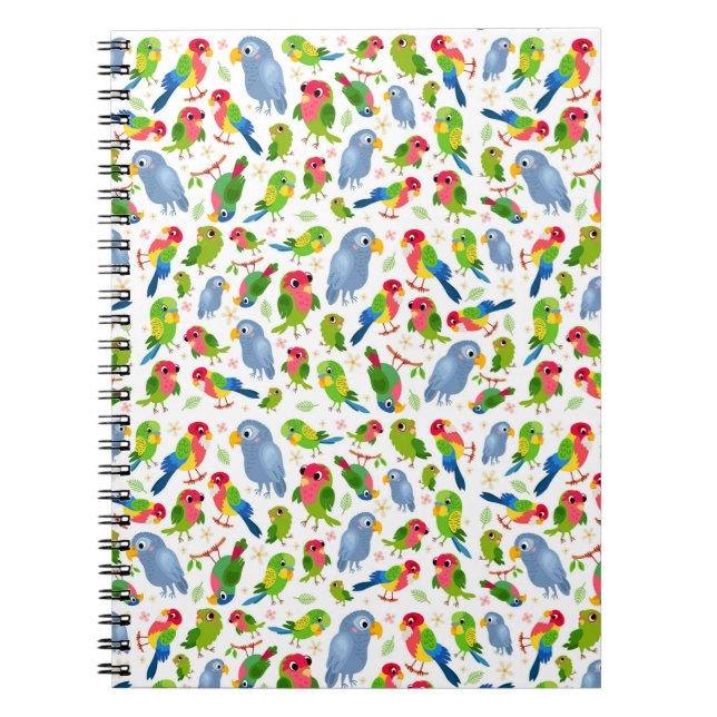 Vintage Birds Pattern, Colorful parakeet pattern  Notebook (Front)