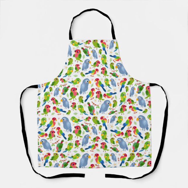 Vintage Birds Pattern, Colourful parakeet pattern Apron (Front)
