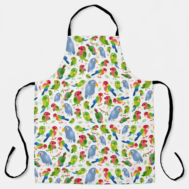 Vintage Birds Pattern, Colourful parakeet pattern Apron (Front)