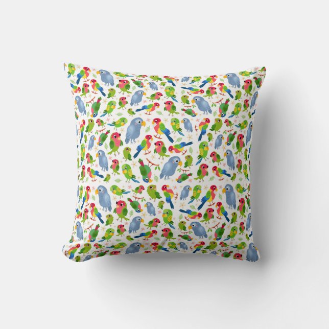 Vintage Birds Pattern, Colourful parakeet pattern Cushion (Front)