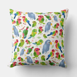 Vintage Birds Pattern, Colourful parakeet pattern Cushion