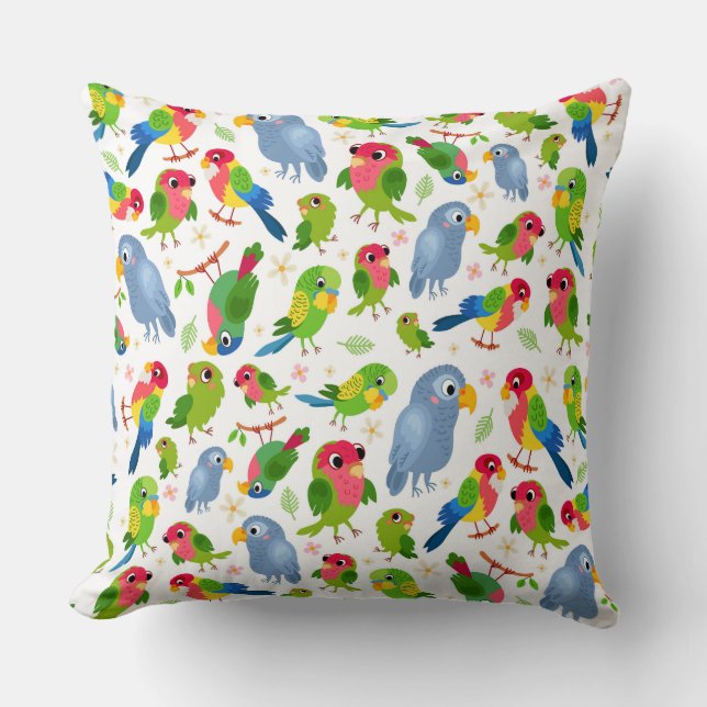 Vintage Birds Pattern, Colourful parakeet pattern Cushion (Front)