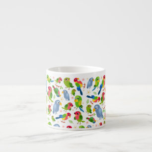Vintage Birds Pattern, Colourful parakeet pattern Espresso Cup