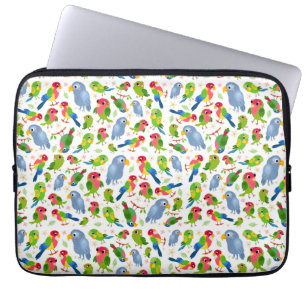 Vintage Birds Pattern, Colourful parakeet pattern Laptop Sleeve