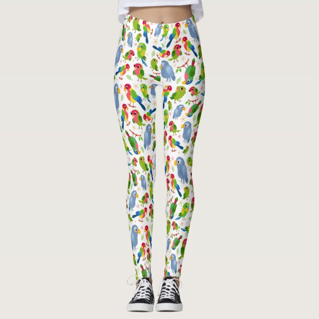 Vintage Birds Pattern, Colourful parakeet pattern Leggings (Front)