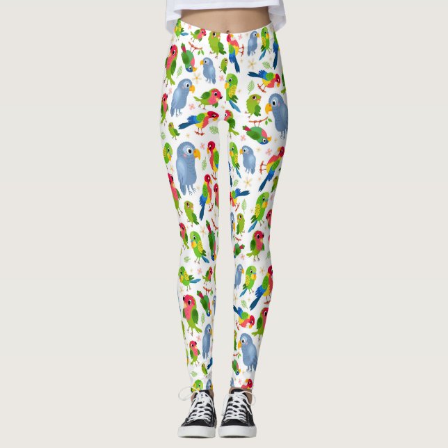 Vintage Birds Pattern, Colourful parakeet pattern Leggings (Front)
