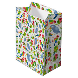 Vintage Birds Pattern, Colourful parakeet pattern Medium Gift Bag