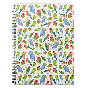 Vintage Birds Pattern, Colourful parakeet pattern Notebook
