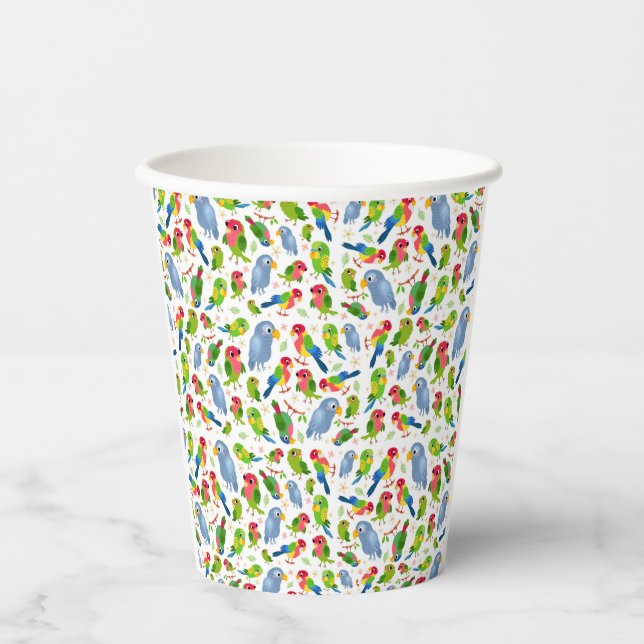 Vintage Birds Pattern, Colourful parakeet pattern Paper Cups (Front)