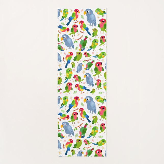 Vintage Birds Pattern, Colourful parakeet pattern Yoga Mat (Front)