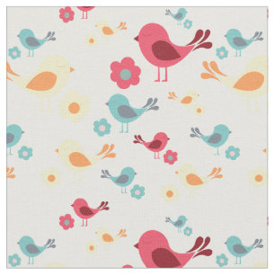 vintage birds - pink, blue, yellow fabric