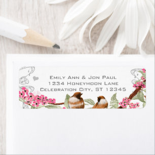 Vintage  Birds Pink Cherry Blossom Return Address Label