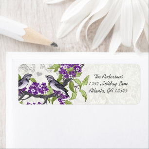 Vintage Birds Purple Flowering Branch Label Return Address Label