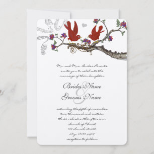 Vintage Birds Red & Purple  Wedding Invite