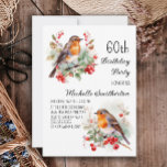 Vintage Birds Robin Redbreast 60th Birthday Invitation<br><div class="desc">60th birthday party invitation with paintings of pretty little Robins sitting in the branches of a tree with red berries and green leaves. Contact me for assistance with your customisations or to request additional matching or coordinating Zazzle products for your celebration.</div>