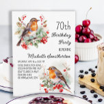 Vintage Birds Robin Redbreast 70th Birthday Invitation<br><div class="desc">70th birthday party invitation with paintings of pretty little Robins sitting in the branches of a tree with red berries and green leaves. Contact me for assistance with your customisations or to request additional matching or coordinating Zazzle products for your celebration.</div>
