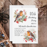 Vintage Birds Robin Redbreast 80th Birthday Invitation<br><div class="desc">80th birthday party invitation with paintings of pretty little Robins sitting in the branches of a tree with red berries and green leaves. Contact me for assistance with your customisations or to request additional matching or coordinating Zazzle products for your celebration.</div>