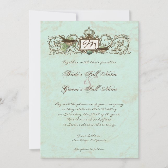 Vintage Birds Robin's Egg Blue2 Wedding Invitation (Front)