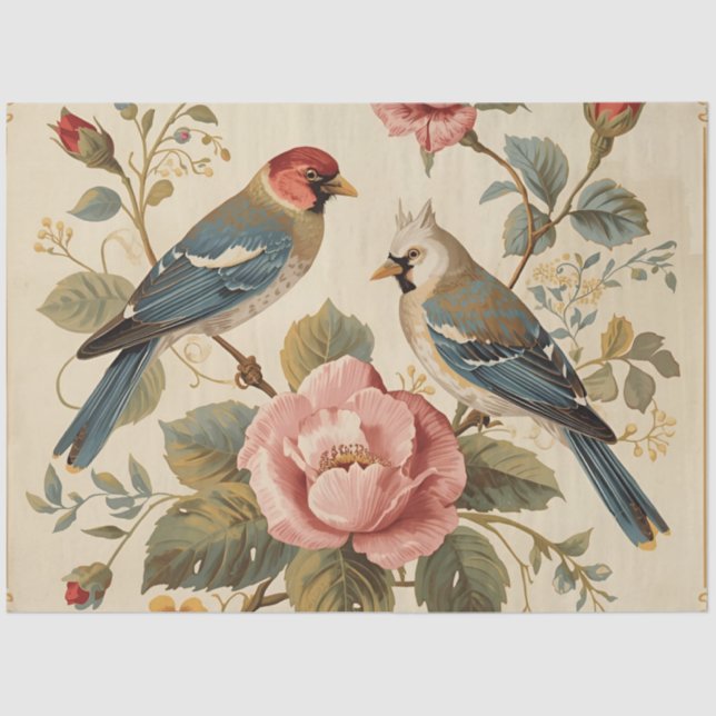 Vintage Birds & Roses Decoupage  Tissue Paper (Front)