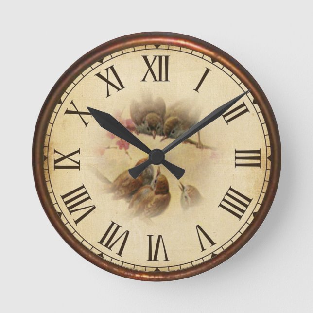 Vintage birds round clock (Front)