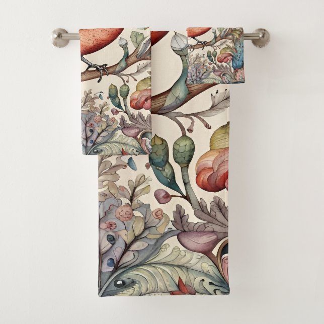 Vintage birds Scandinavian fabric design Bath Towel Set (Insitu)