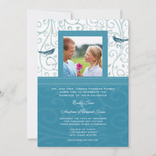 Vintage Birds Sea Mist Swirls Wedding Invitation