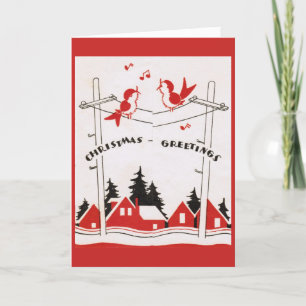 Vintage - Birds Sing Christmas Greetings, Holiday Card