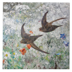 Vintage Birds Swift Spring Flight Ceramic Tile